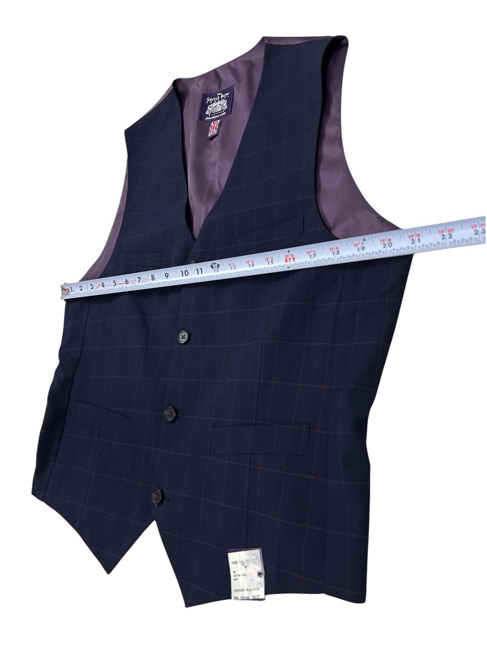 The Savile Row Company London Brixton Waistcoat Vest - Mens 40R - Navy / Purple. - Picture 4 of 9